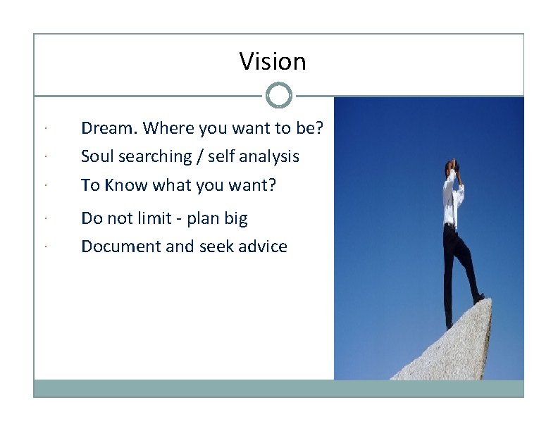 Vision · Dream. Where you want to be? Soul searching / self analysis ·