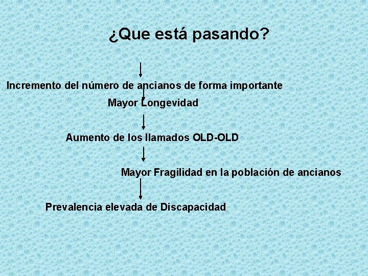 ¿Que está pasando? Incremento del número de ancianos de forma importante o. Mayor Longevidad