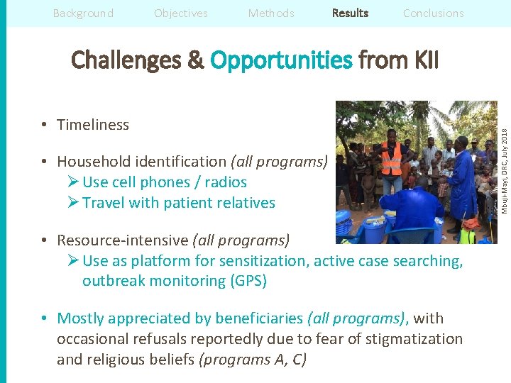 Background Objectives Methods Results Conclusions • Timeliness • Household identification (all programs) Ø Use