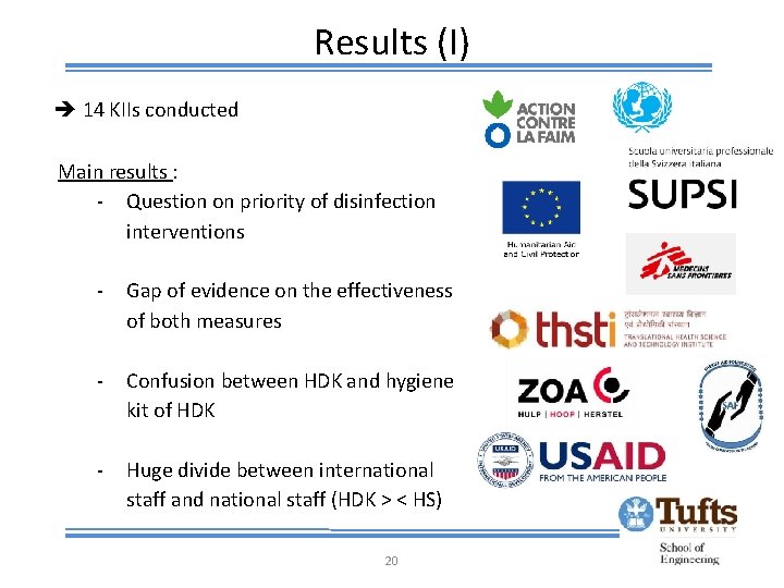 Results (I) 14 KIIs conducted Main results : - Question on priority of disinfection