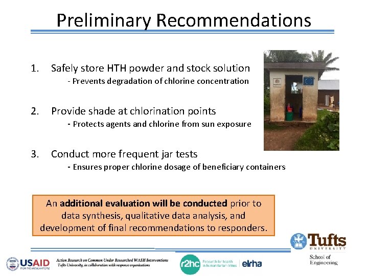 Preliminary Recommendations 1. Safely store HTH powder and stock solution - Prevents degradation of