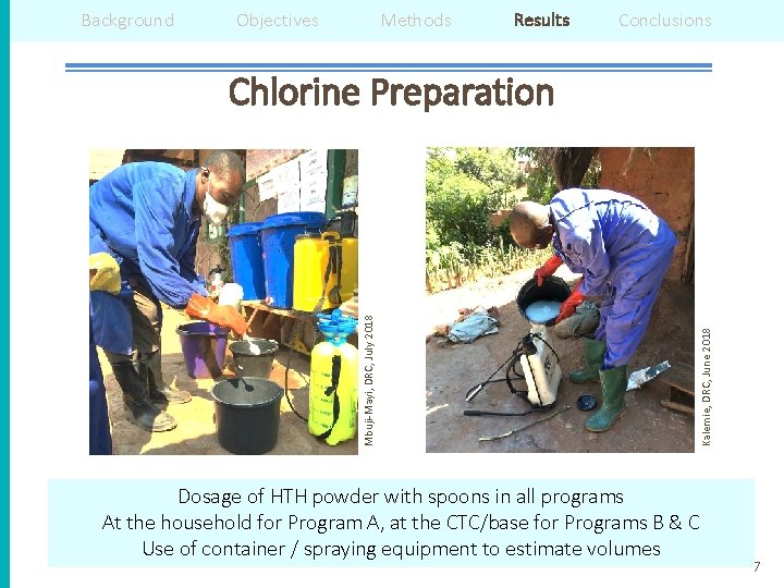 Background Objectives Methods Results Conclusions Kalemie, DRC, June 2018 Mbuji-Mayi, DRC, July 2018 Chlorine