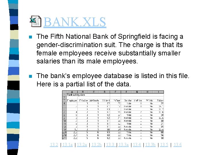 BANK. XLS n The Fifth National Bank of Springfield is facing a gender-discrimination suit.