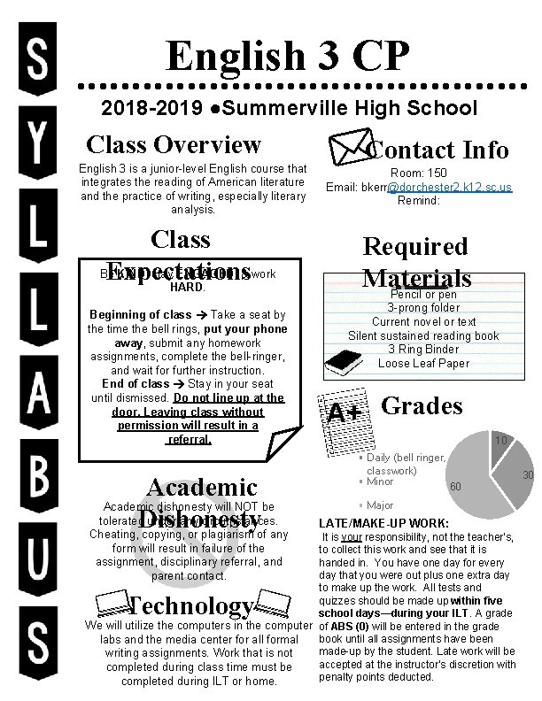 English 3 CP 2018 -2019 ●Summerville High School Class Overview English 3 is a
