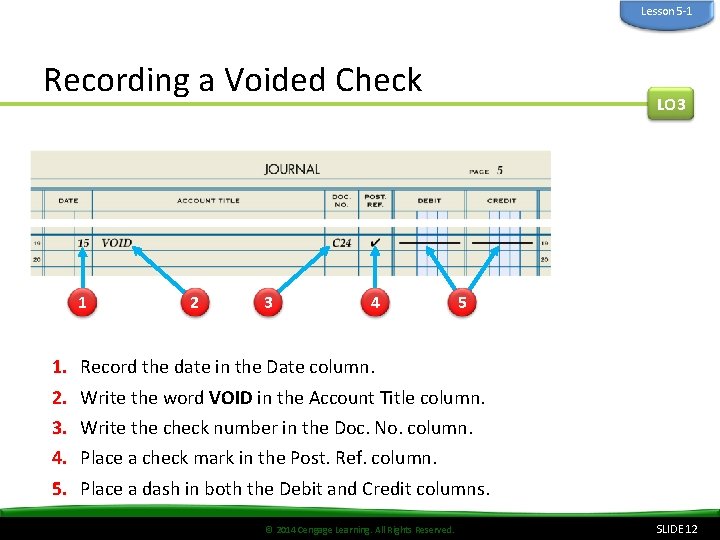 Lesson 5 -1 Recording a Voided Check 1 2 3 4 LO 3 5