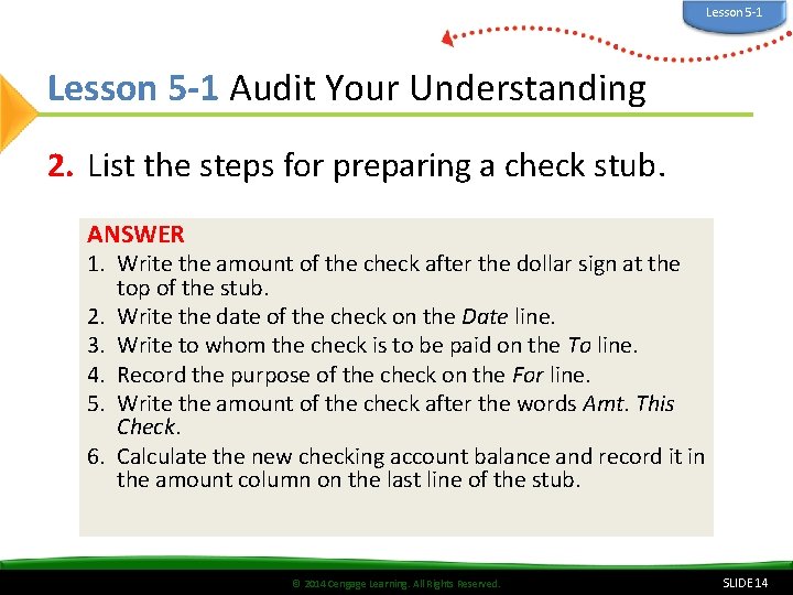 Lesson 5 -1 Audit Your Understanding 2. List the steps for preparing a check