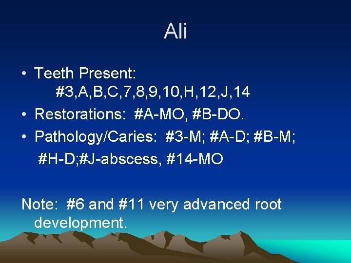 Ali • Teeth Present: #3, A, B, C, 7, 8, 9, 10, H, 12,