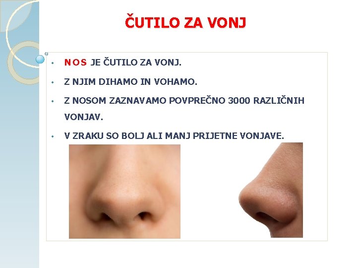 ČUTILO ZA VONJ • N O S JE ČUTILO ZA VONJ. • Z NJIM