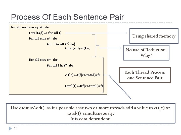 Process Of Each Sentence Pair for all sentence pair do total(s, f)=0 for all