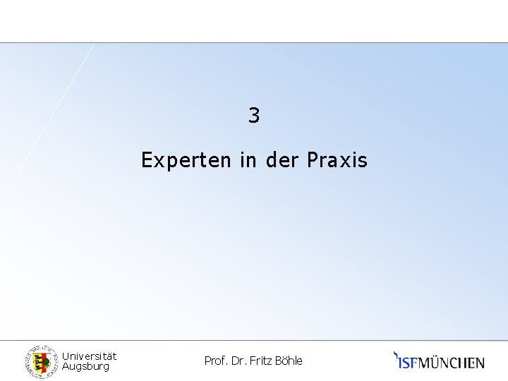 3 Experten in der Praxis Universität Augsburg Prof. Dr. Fritz Böhle 