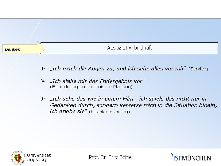 Assoziativ-bildhaft Denken Ø „Ich mach die Augen zu, und ich sehe alles vor mir“