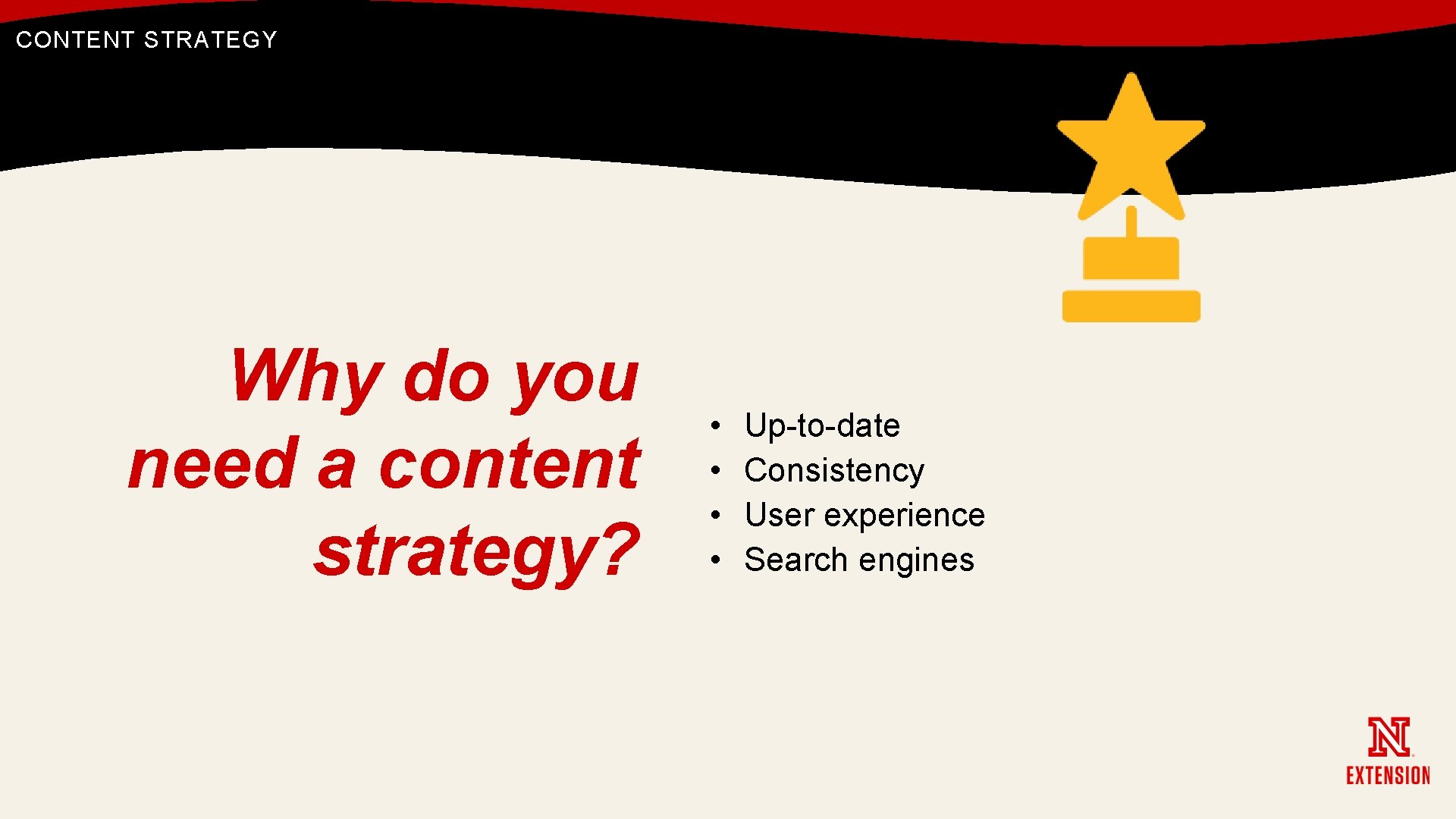 CONTENT STRATEGY Why do you need a content strategy? • • Up-to-date Consistency User