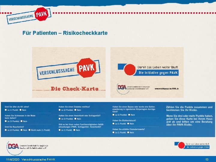 Für Patienten – Risikocheckkarte 11/4/2020 Verschlusssache PAVK 13 