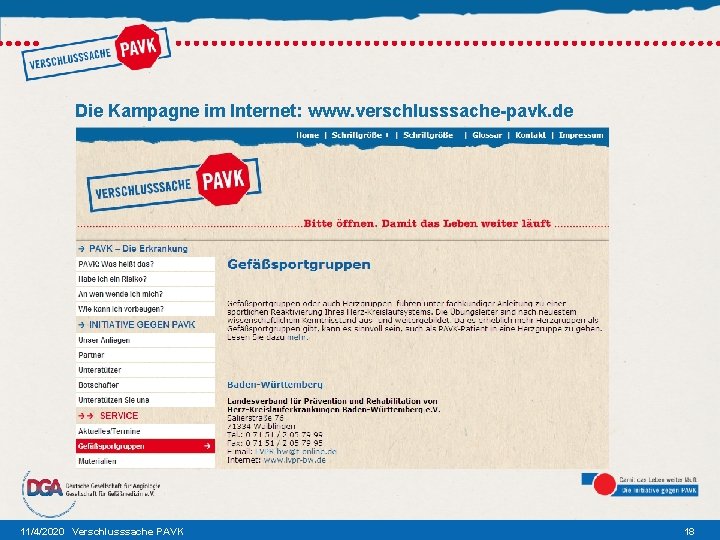 Die Kampagne im Internet: www. verschlusssache-pavk. de 11/4/2020 Verschlusssache PAVK 18 