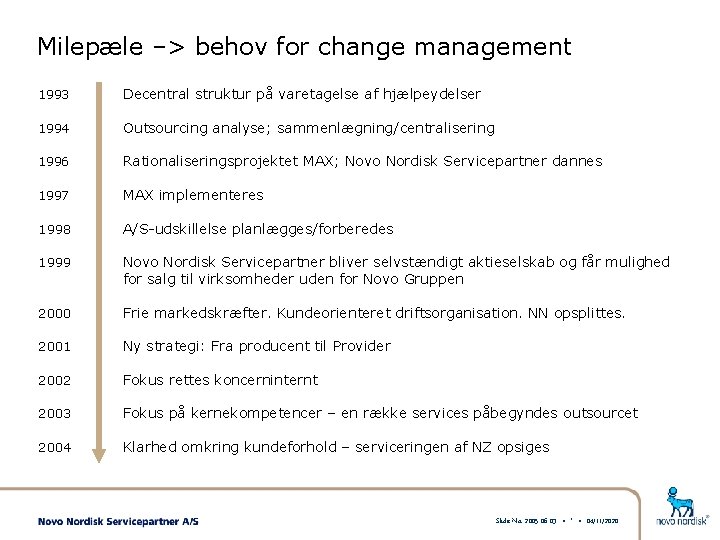 Milepæle –> behov for change management 1993 Decentral struktur på varetagelse af hjælpeydelser 1994