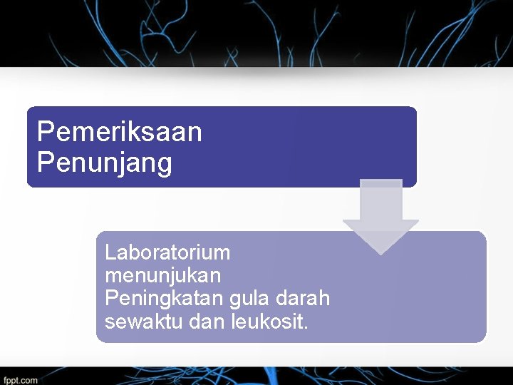 Pemeriksaan Penunjang Laboratorium menunjukan Peningkatan gula darah sewaktu dan leukosit. 