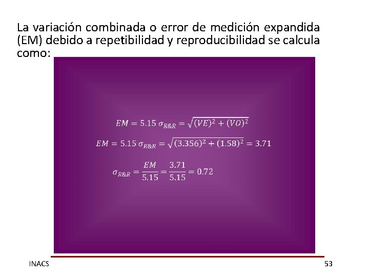 La variación combinada o error de medición expandida (EM) debido a repetibilidad y reproducibilidad