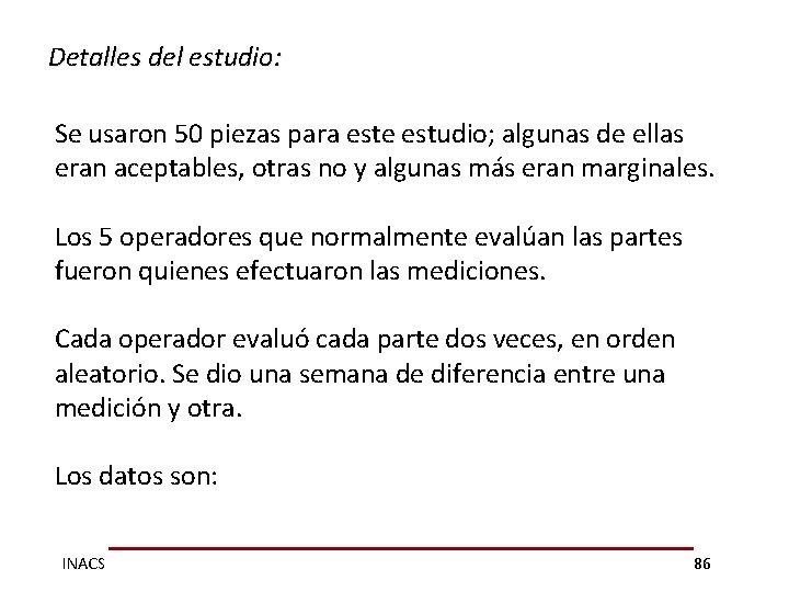 Detalles del estudio: Se usaron 50 piezas para este estudio; algunas de ellas eran