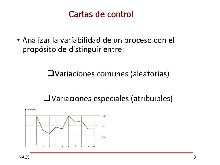Cartas de control • Analizar la variabilidad de un proceso con el propósito de