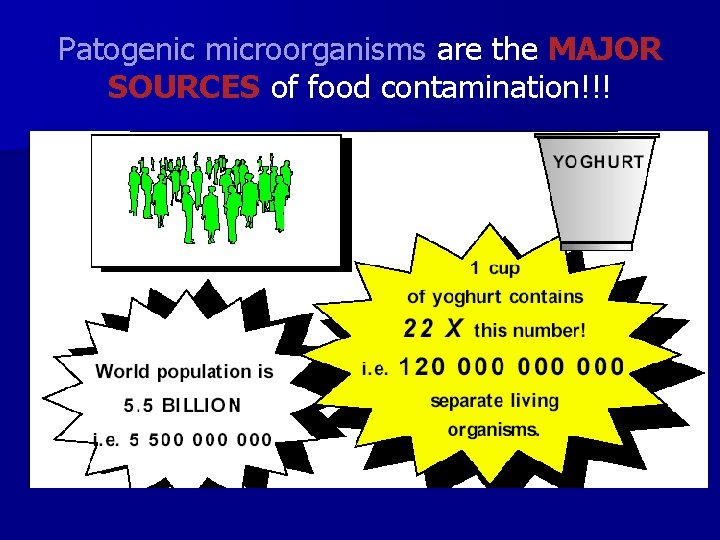 Patogenic microorganisms are the MAJOR SOURCES of food contamination!!! 