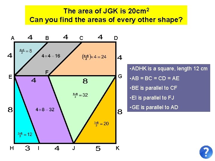 The area of JGK is 20 cm 2 Can you find the areas of