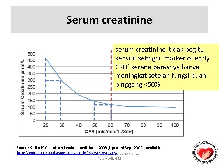 Serum creatinine serum creatinine tidak begitu sensitif sebagai ‘marker of early CKD’ kerana parasnya