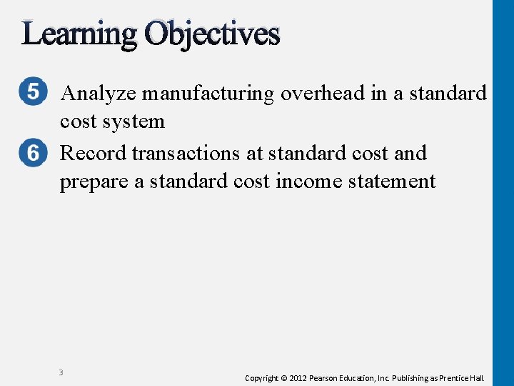Learning Objectives Analyze manufacturing overhead in a standard cost system Record transactions at standard
