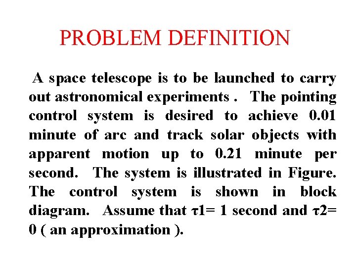 PROBLEM DEFINITION A space telescope is to be launched to carry out astronomical experiments.