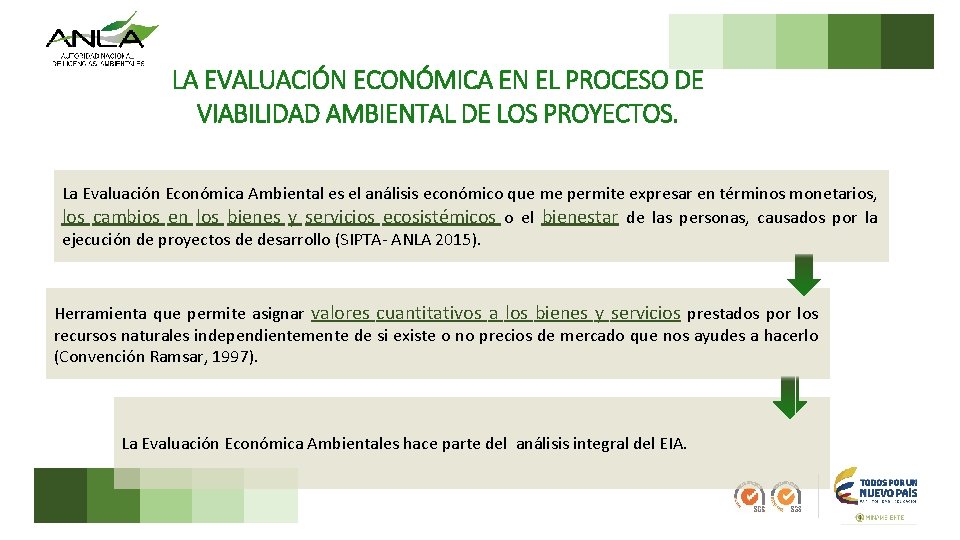 LA EVALUACIÓN ECONÓMICA EN EL PROCESO DE VIABILIDAD AMBIENTAL DE LOS PROYECTOS. La Evaluación