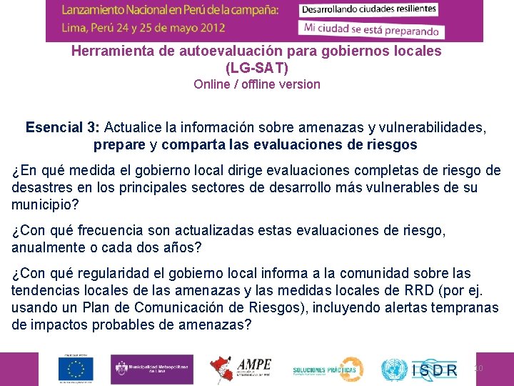 Herramienta de autoevaluación para gobiernos locales (LG-SAT) Online / offline version Esencial 3: Actualice