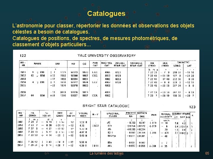 Catalogues L’astronomie pour classer, répertorier les données et observations des objets célestes a besoin