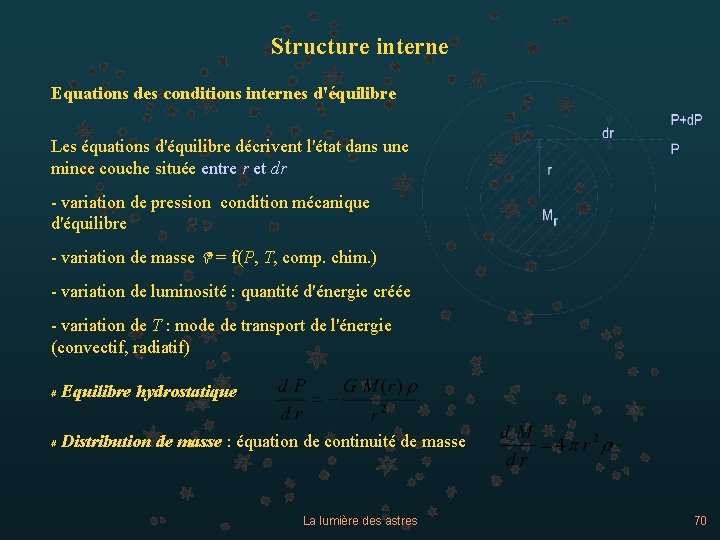 Structure interne Equations des conditions internes d'équilibre Les équations d'équilibre décrivent l'état dans une