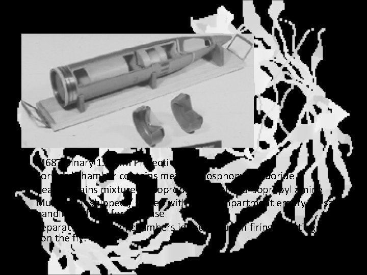 Delivery (cont. ) M 687 Binary 155 mm Projectile Forward chamber contains methyl phosphonyl