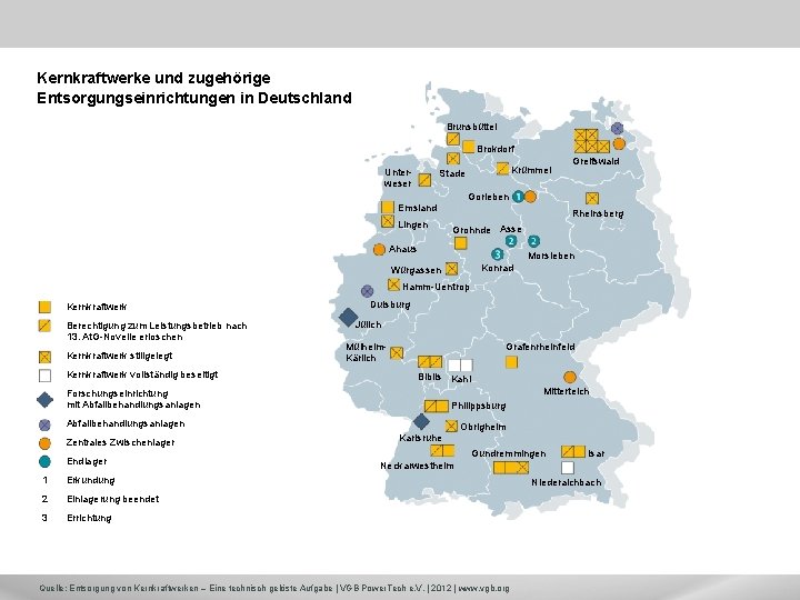 Kernkraftwerke und zugehörige Entsorgungseinrichtungen in Deutschland Brunsbüttel Brokdorf Unterweser Krümmel Stade Gorleben Emsland Lingen