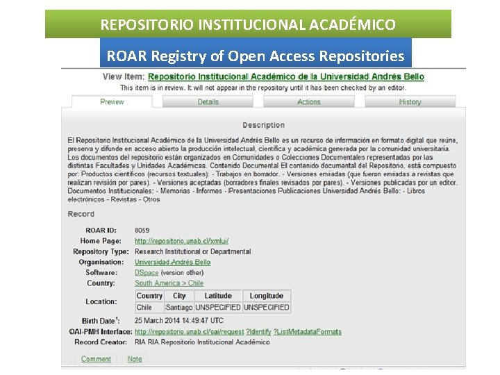 REPOSITORIO INSTITUCIONAL ACADÉMICO ROAR Registry of Open Access Repositories 