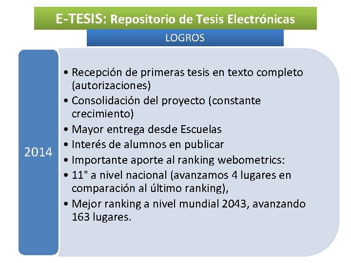 E-TESIS: Repositorio de Tesis Electrónicas LOGROS • Recepción de primeras tesis en texto completo