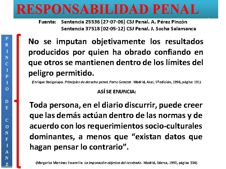 RESPONSABILIDAD PENAL Fuente: Sentencia 25536 (27 -07 -06) CSJ Penal. A. Pérez Pinzón Sentencia