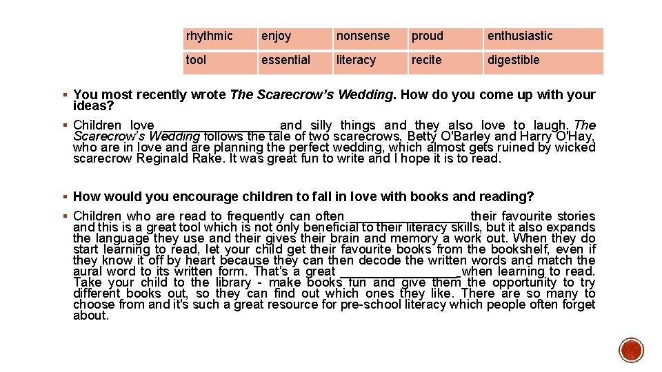 rhythmic enjoy nonsense proud enthusiastic tool essential literacy recite digestible § You most recently