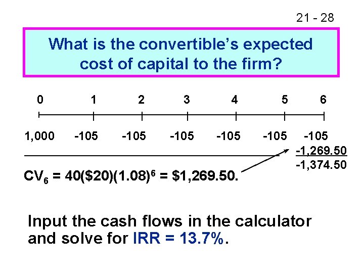 21 - 28 What is the convertible’s expected cost of capital to the firm?