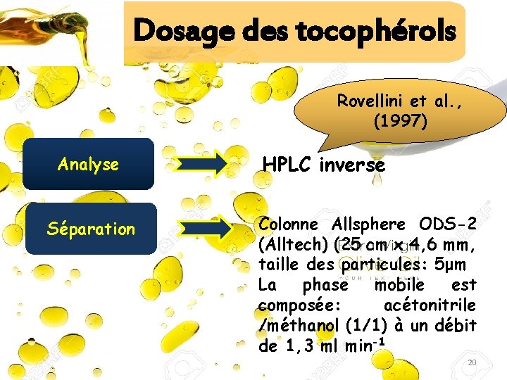 Dosage des tocophérols Rovellini et al. , (1997) Analyse Séparation HPLC inverse Colonne Allsphere