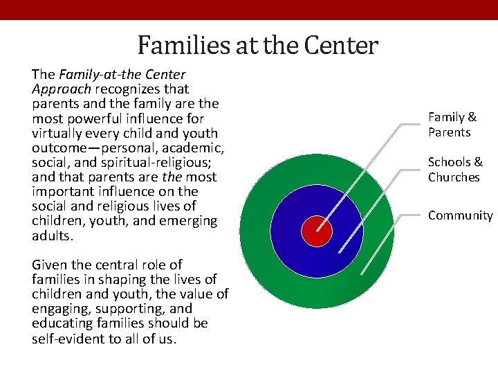 Families at the Center The Family-at-the Center Approach recognizes that parents and the family