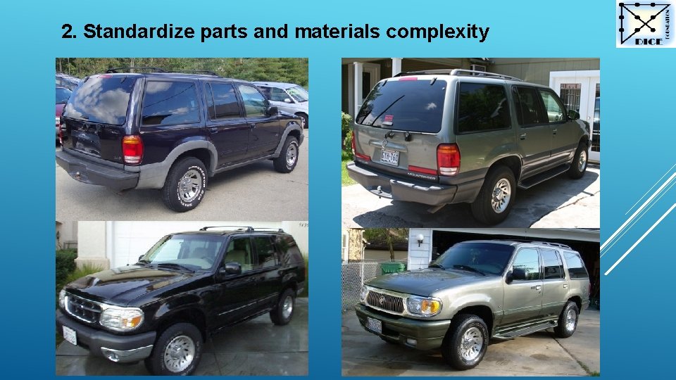 2. Standardize parts and materials complexity 