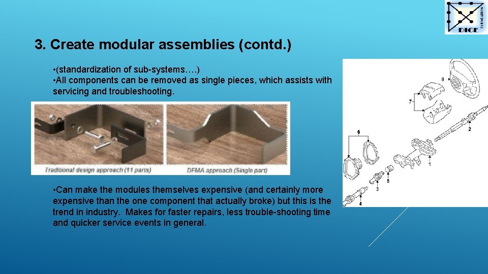 3. Create modular assemblies (contd. ) • (standardization of sub-systems…. ) • All components