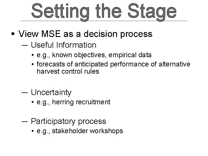 Setting the Stage § View MSE as a decision process ― Useful Information •