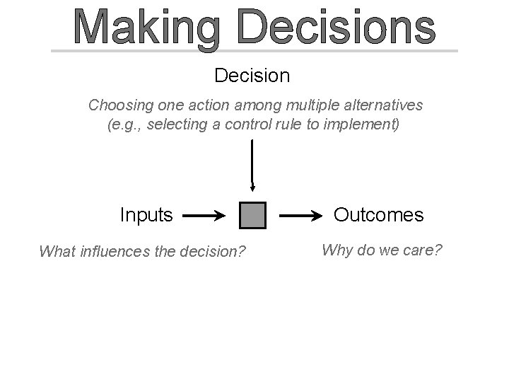 Making Decisions Decision Choosing one action among multiple alternatives (e. g. , selecting a