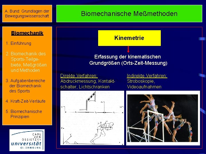 A. Bund: Grundlagen der Bewegungswissenschaft Biomechanik 1. Einführung 2. Biomechanik des Sports-Teilgebiete, Meßgrößen und