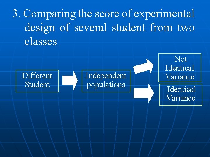 3. Comparing the score of experimental design of several student from two classes Different
