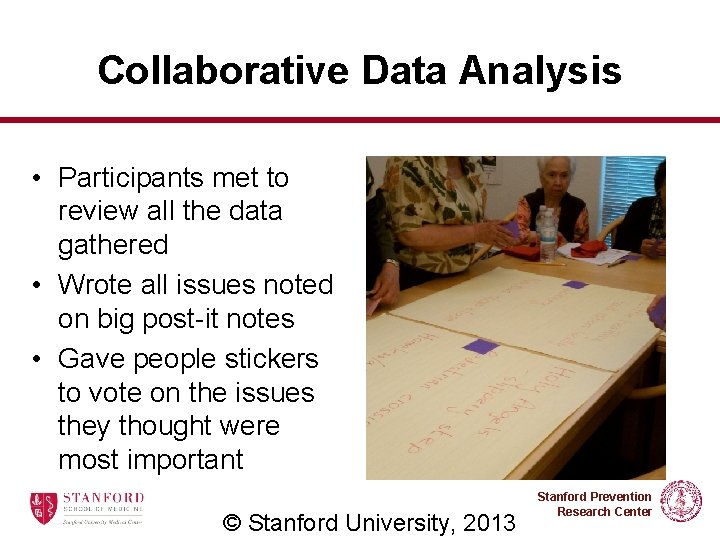 Collaborative Data Analysis • Participants met to review all the data gathered • Wrote