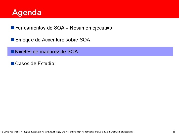 Agenda n Fundamentos de SOA – Resumen ejecutivo n Enfoque de Accenture sobre SOA