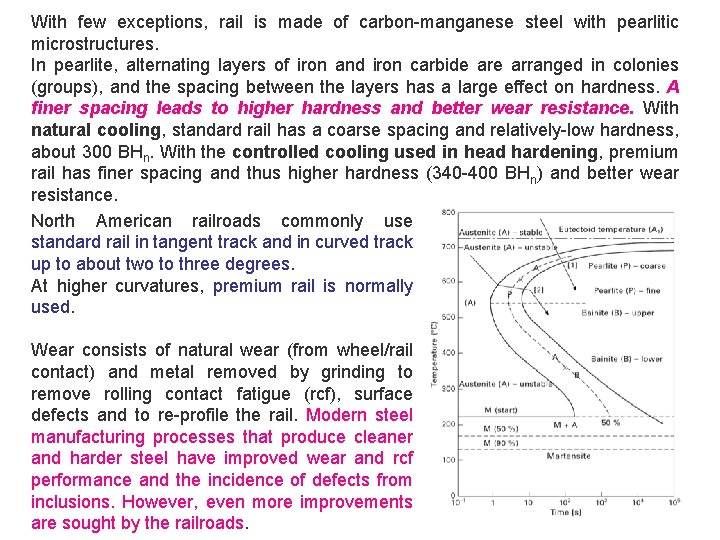 With few exceptions, rail is made of carbon-manganese steel with pearlitic microstructures. In pearlite,